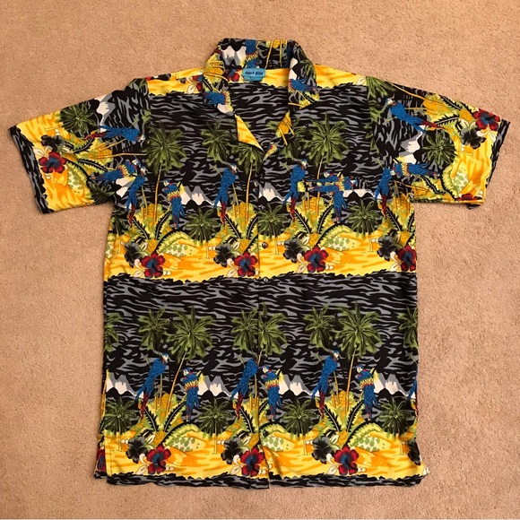 Aqua Blue Hawaiian Shirt Mens Size XL Tropical Print Button Up Short Sleeve - Picture 1 of 7